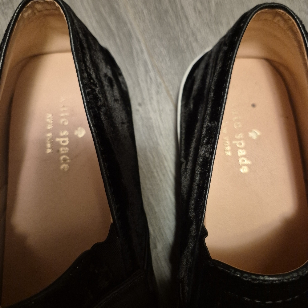 Kate Spade Black Velvet Loafers with Bow Delise Sneakers 8 Slip On - Picture 2 of 6